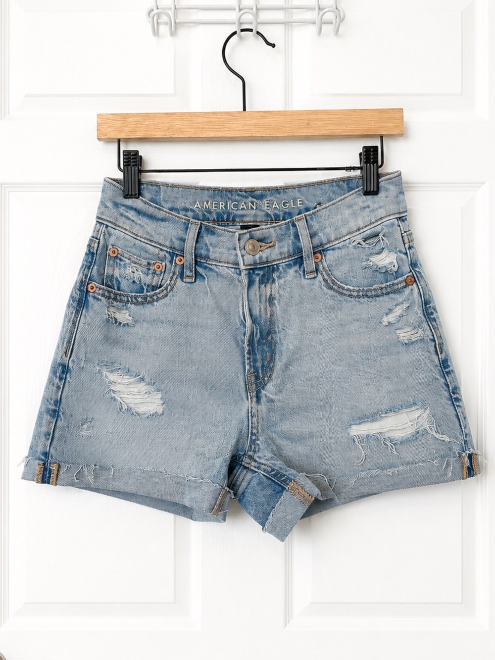 American Eagle Outfitters Light Blue Distressed Denim Relaxed Shorts